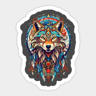 Whimsical Wanderer: Retro Vintage Tribal Fox in Indigenous Boho Style Sticker